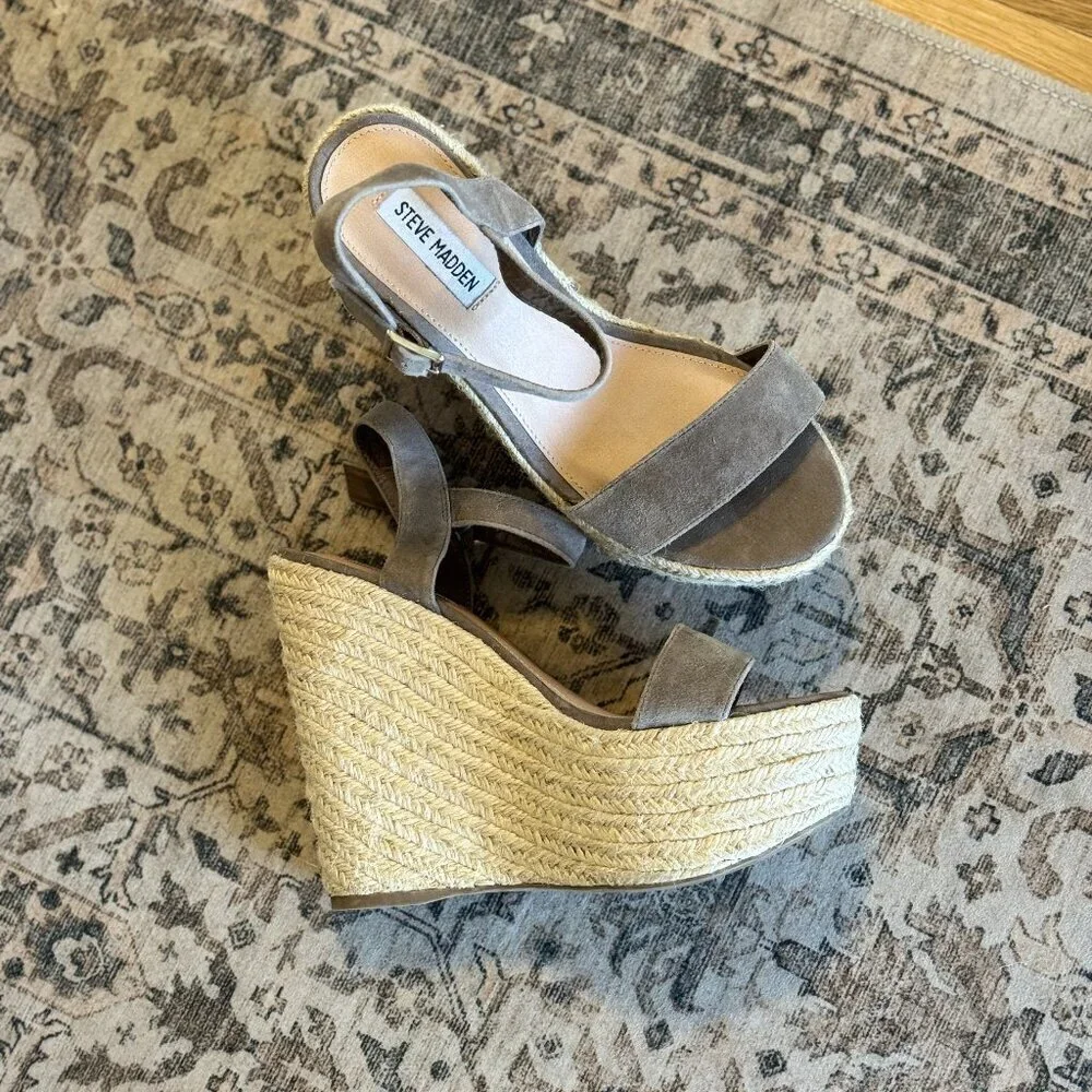 Steve Madden Alysssa Platform Wedge Sandals Women's Size 8.5 Taupe Espadrille